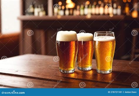 beer full glass of alcoholic beverage on bar counter generative ai stock illustration