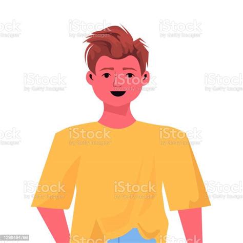 Beautiful Brown Hair Boy Cute Child Male Cartoon Character Portrait