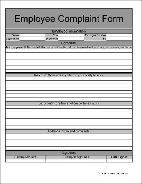 free basic employee complaint form from formville
