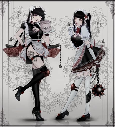 Satsuki Kei Original Highres 2girls Apron Black Footwear Black