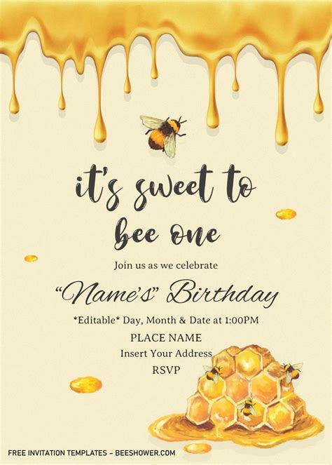 First Bee Day Baby Shower Invitation Templates For Word Bee Birthday
