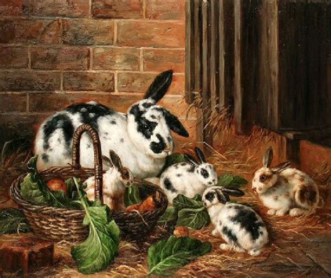 Mama Bunny With Her Babies Animal Painter Rabbit Painting Animal