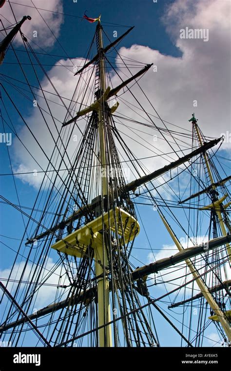 Rigging For Sails On The Tall Ship Replica Friendship Stock Photo Alamy