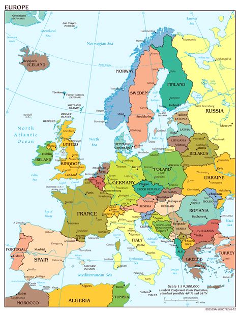 Mapa Político A Gran Escala De Europa Con Las Capitales Y Principales