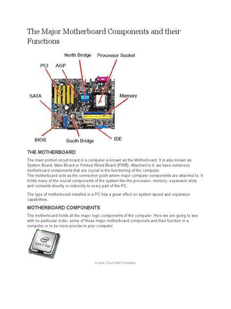 The Major Motherboard Components And Their Functions Pdf Bios Booting