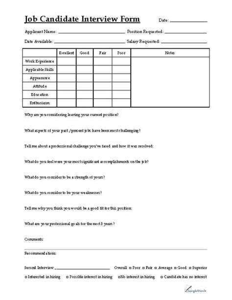 Interview Form Sample Master Of Template Document