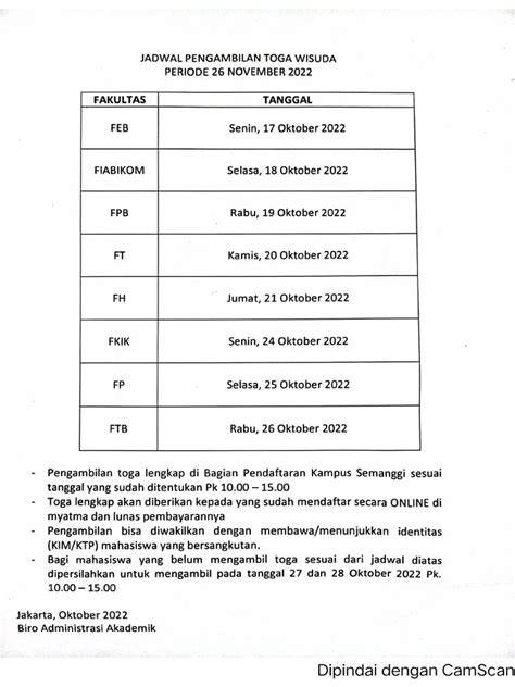 Jadwal Pengambilan Toga Wisuda Periode November 2022 Pdf