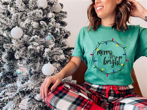 Merry And Bright With Christmas Lights Christmas Holiday Top Etsy