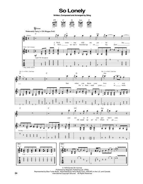 So Lonely Sheet Music The Police Guitar Tab