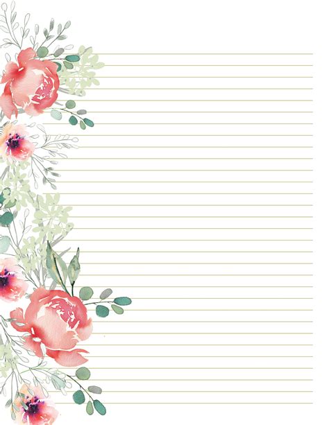 Lined Paper Flowers And Leaves Journal Pages Printable Stationery Instant Digital Download Set