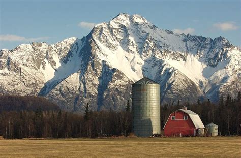 Alaska Matanuska Valley Red Barn On The Edge Of A Field Near Pioneer