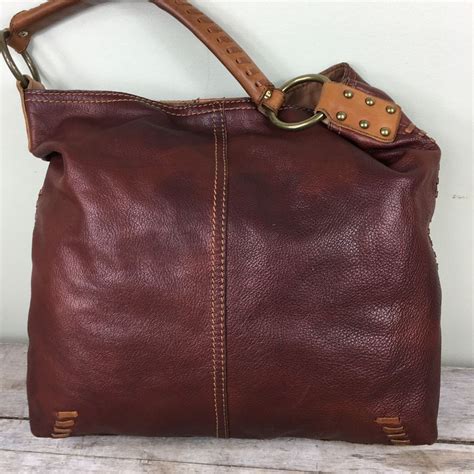 Lucky Brand Distressed Brown Leather Whipstitch Shoulder Bag Purse Hobo
