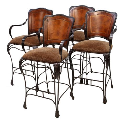 4 Wrought Iron And Leather Bar Stools Sep 21 2013 Austin Auction