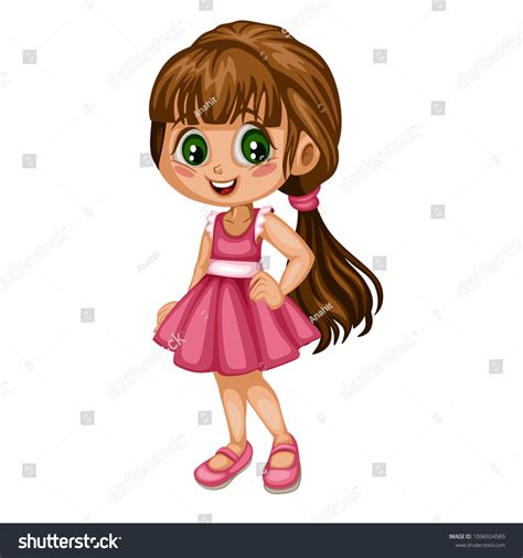 Cartoon Illustration Cute Cheerful Girl Wearing Stock Vector Royalty