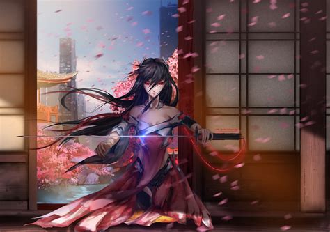 Katana Anime Girl In Kimono With Sword