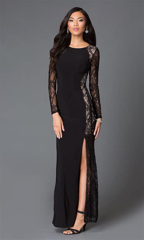Black Long Sleeve Floor Length Lace Dress In 2019 Prom Dresses Long