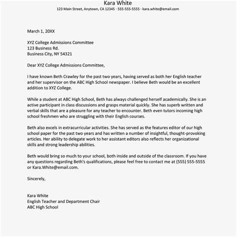 Recommendation Letter For College Entry • Invitation Template Ideas