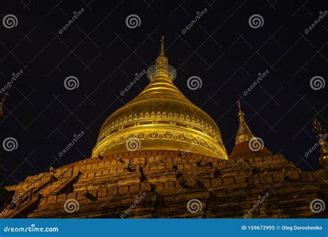 Night Scene Of Shwezigon Golden Pagoda Famous For Its Gold Leaf Stupa