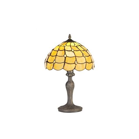Tiffany Curved Table Lamp 30cm Beige Clear Crystal Aged Brass