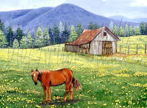 Tobacco Barn Landscape Folk Art Print Original Painting North