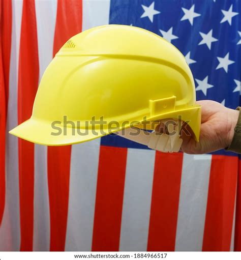 Hand Engineer Hold Yellow Plastic Helmet Stock Photo 1884966517