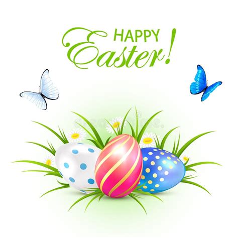Easter Eggs And Butterflies On White Background Stock Vector