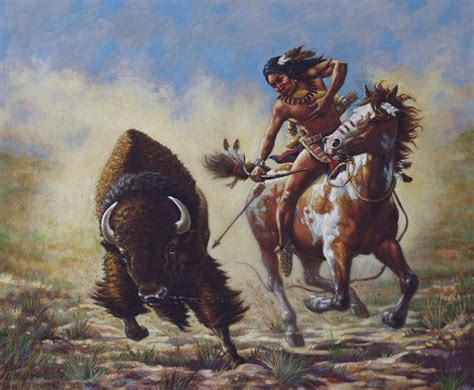 This Painting Represents A Buffalo Hunt Or Chase On Horseback By A