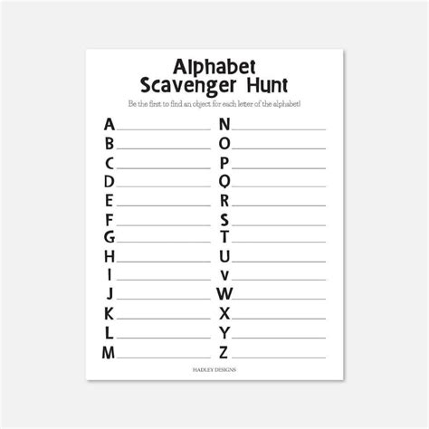 Alphabet Scavenger Hunt Template Learning Abc Game Scavenger Hunt For