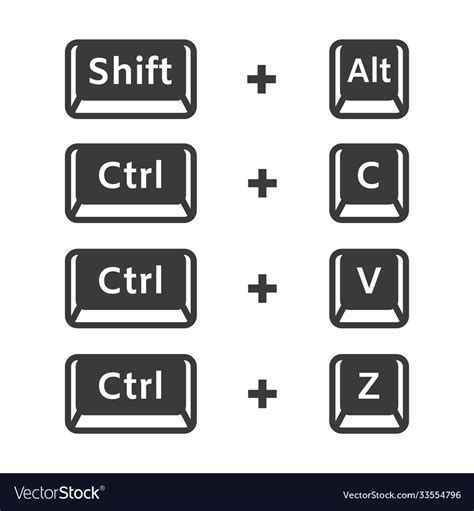 Shift Alt Ctrl C Ctrl V Ctrl Z Keyboard Buttons Vector Image
