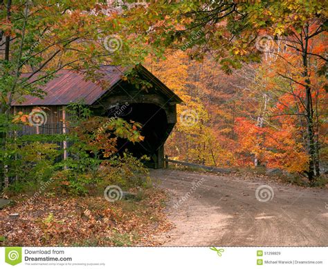 Vermont Woodstock Covered Bridge In Autumn Stock Image