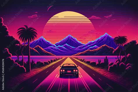 Background Illustration Inspired By Synthwave Retrowave And The 80s
