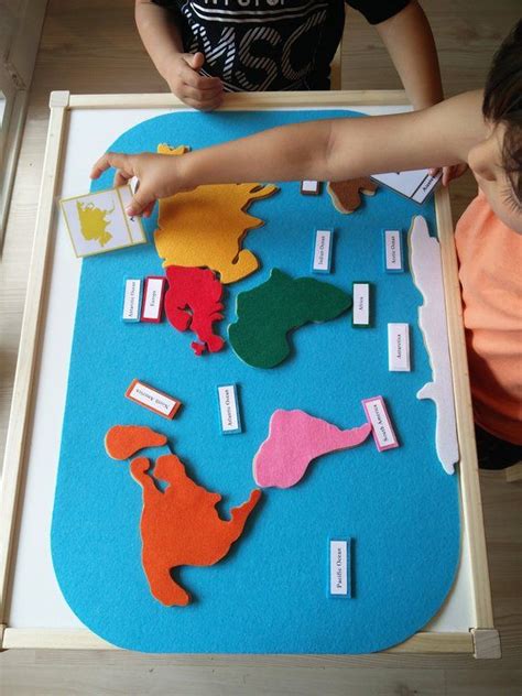 Small Felt World Map With 3 Part Cards Montessori Materials Geography