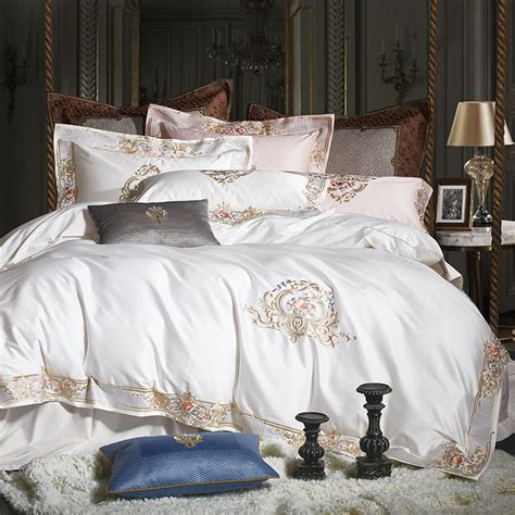 1000tc Egyptian Cotton Royal Luxury Bedding Set White King Queen Size Embroidery Bed Set Duvet