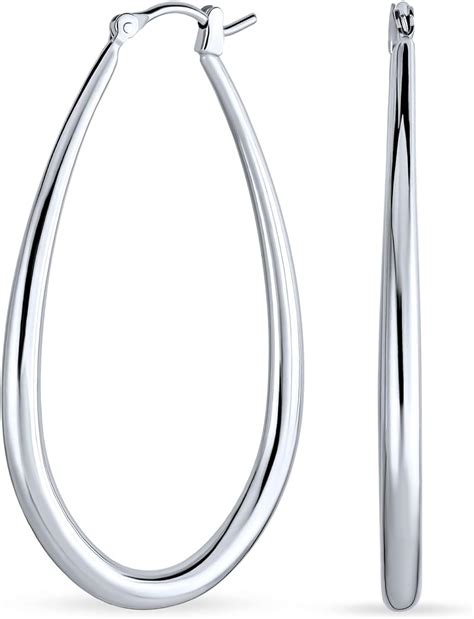 Amazon Com Large Oval Polished Finish Tube Hoop Earrings For Women Sterling Silver Hinged