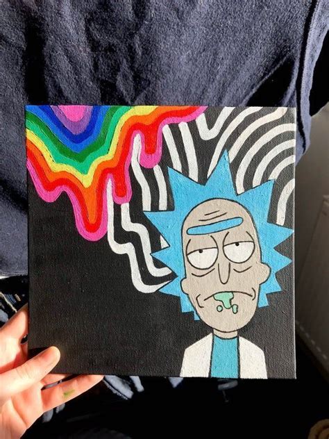 Rick And Morty Easy Drawings Mini Canvas Art Hippie Painting Diy