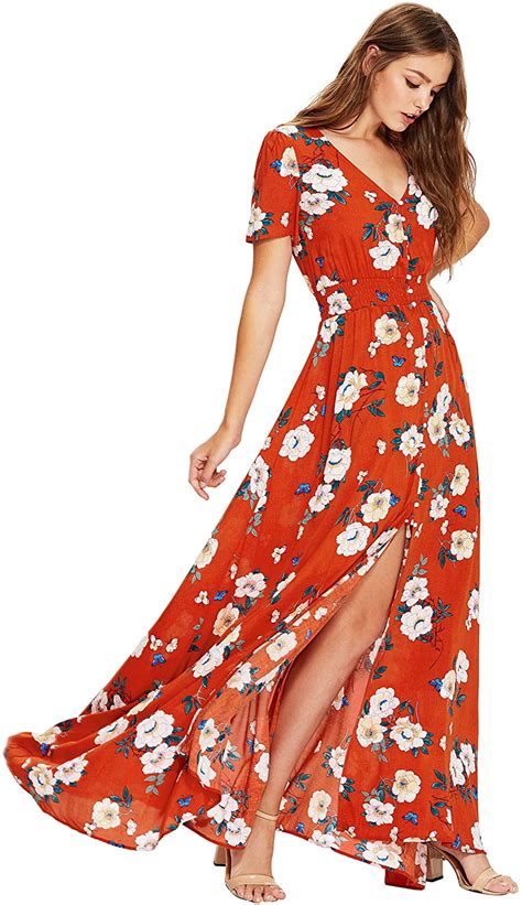 milumia women s button up split floral print flowy party long maxi dress ebay