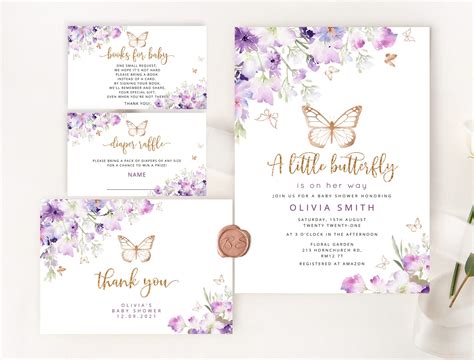 Butterfly Baby Shower Invitation Template Lilac Gold Butterfly Baby