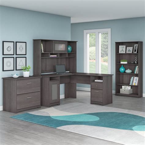 Bush Furniture Cabot L Shaped Desk Office Suite In Heather Gray Cab010hrg