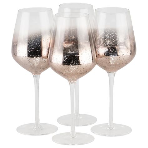 Set Of 4 Sparkle Pink Wine Glasses