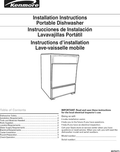 Kenmore Dishwasher Model Parts Manual
