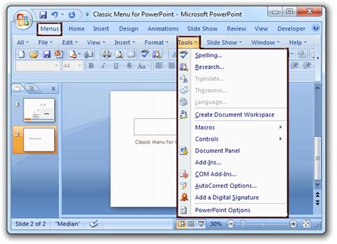 Where Is Tools Menu In Microsoft Powerpoint 2007 2010 2013 2016