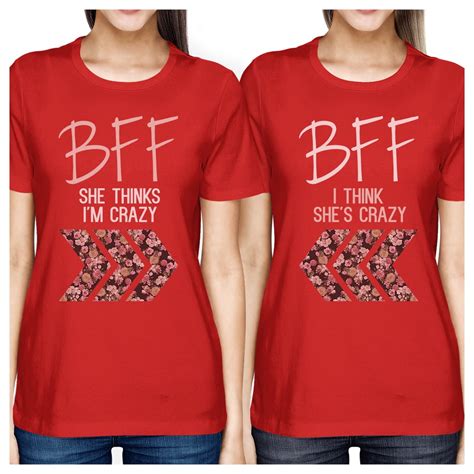 Bff Floral Crazy Bff Matching Shirts Womens Red Cute T For Girls