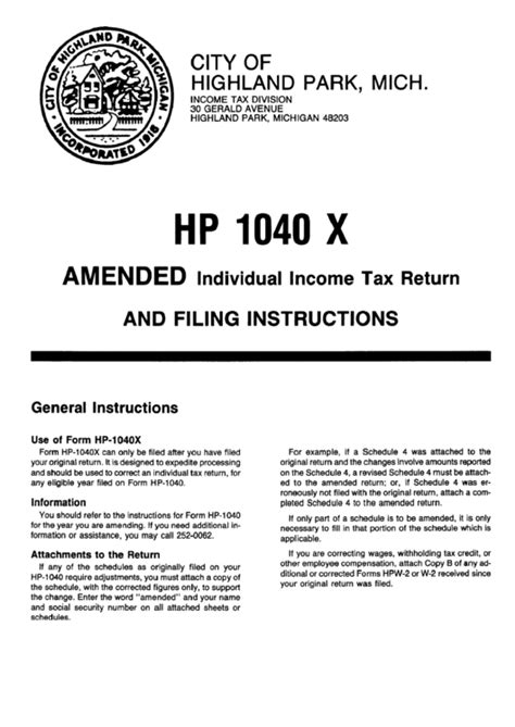 Form Hp 1040x Amended Individual Income Tax Return And Filling