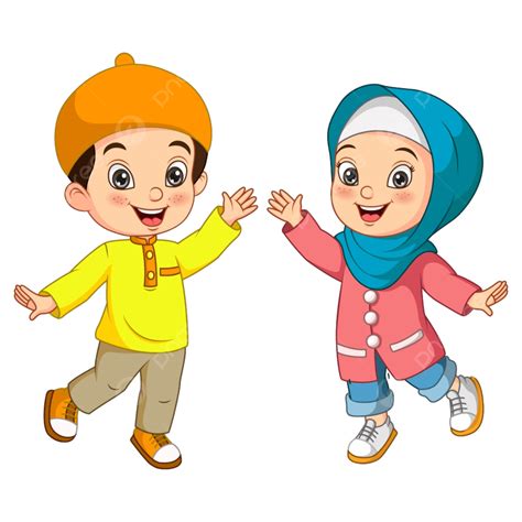 Happy Muslim Boy And Girl Cartoon Congratulation Fasting Child Png