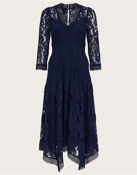 Ellen Lace Hanky Hem Dress Blue Evening Dresses Monsoon Global