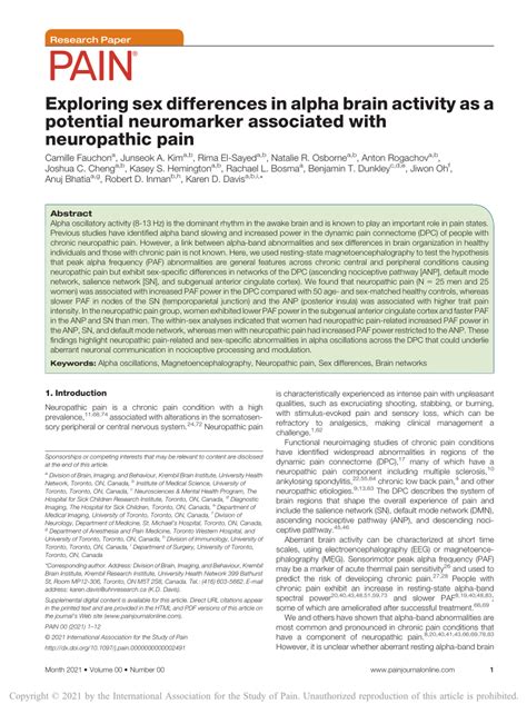 Pdf Exploring Sex Differences In Alpha Brain Activity As A Potential