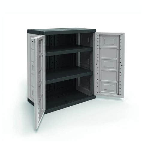 Contico 2 Shelf Plastic Garage Storage Organizer Utility Cabinet Gray