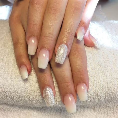 French Fade Nail Art Elegant Gel Nails With Silver Glitters Faded