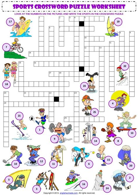 Sports Vocabulary Criss Cross Crossword Puzzle Worksheet