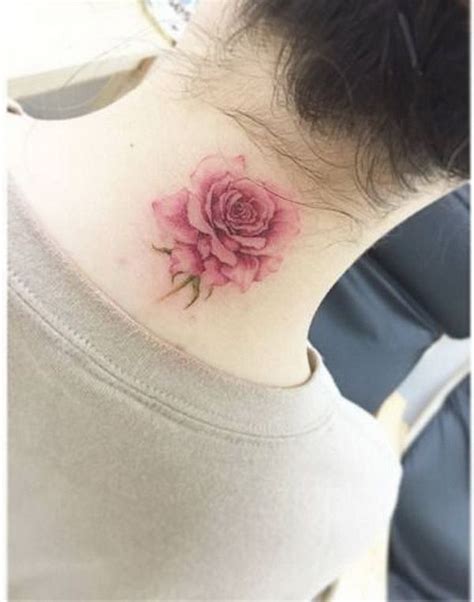 Back Of The Neck Tattoo Of A Watercolor Rose 30 Beautiful Flower
